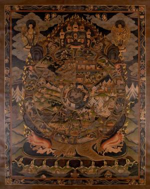 Oil Varnished Wheel Of Life Buddhist Thanka | Bhavachakra Painting for Buddhist Meditation